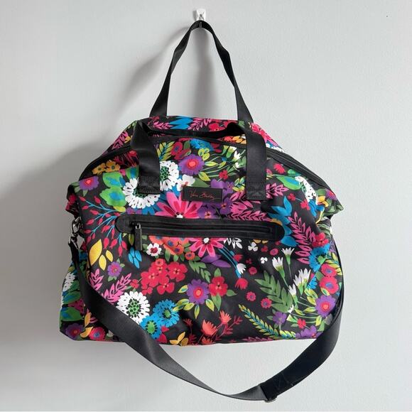 Vera BradleyLighten Up Large Travel Duffel Bag Field Flowers Black & Colorful